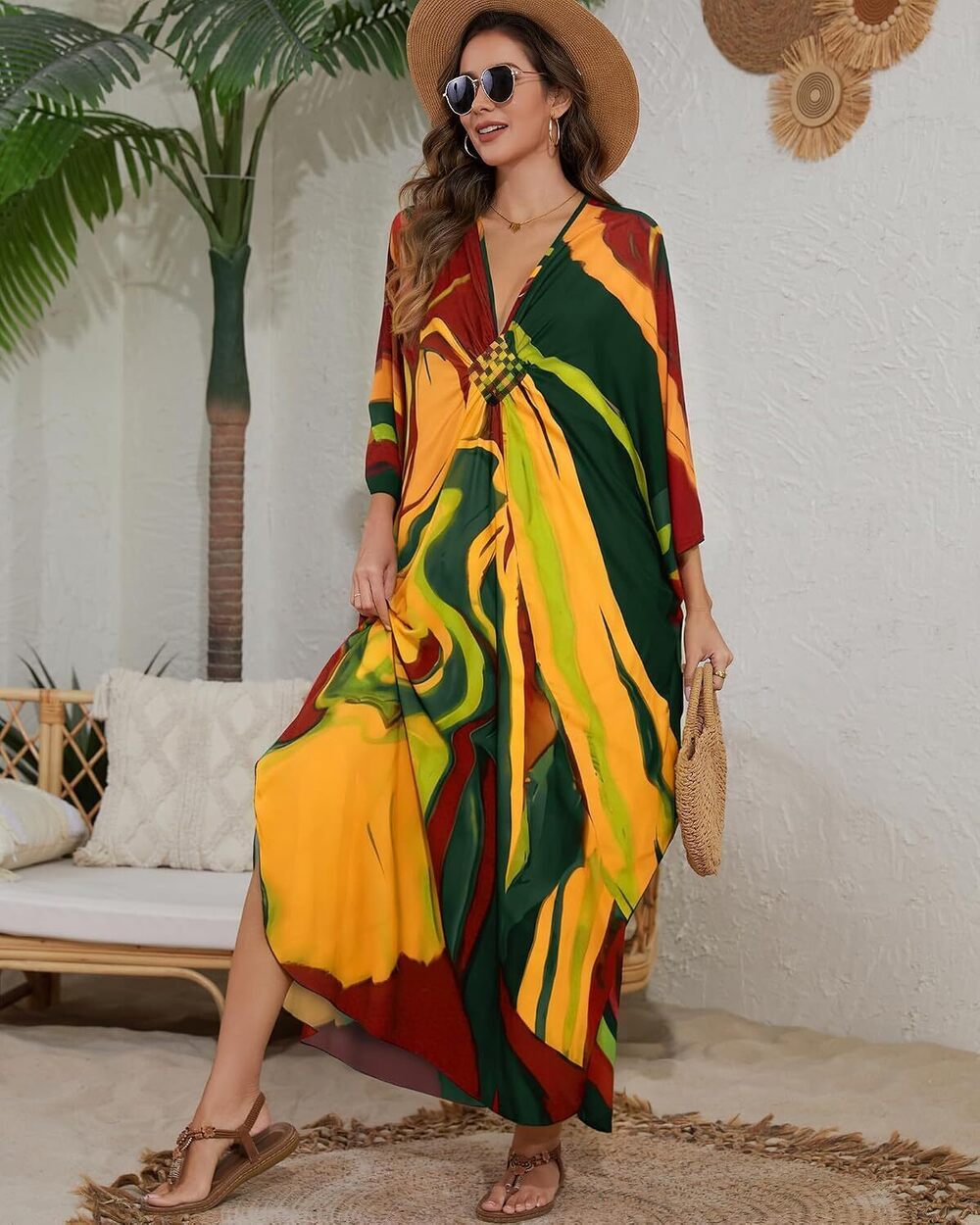 Women Colorful Kaftan Dresses Swimsuit Coverup Moo Moos Caftans - Picture 4 of 6